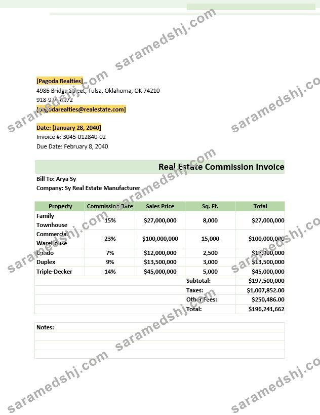 Real Estate Commission Invoice Template